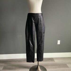 Black Soft Genuine Leather Straight Leg Pants Minimalist Tailored Fit